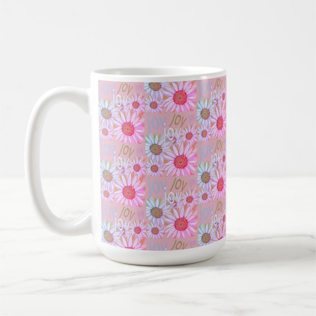 Country Pink & White Daisy Pattern Painting Coffee Mug (Left)