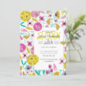 Country Pink Yellow Floral Watercolor Graduation Invitation (Standing Front)