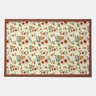 Country Pink, Yellow, Rust Floral Watercolor   Doormat