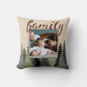 Country Plaid and Pine Family Photo Throw Pillow