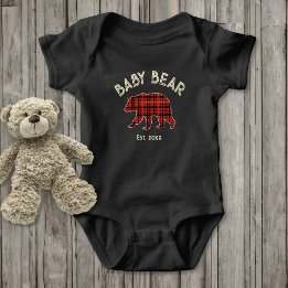 Country Plaid Baby Bear Birth Year Established Bodysuit