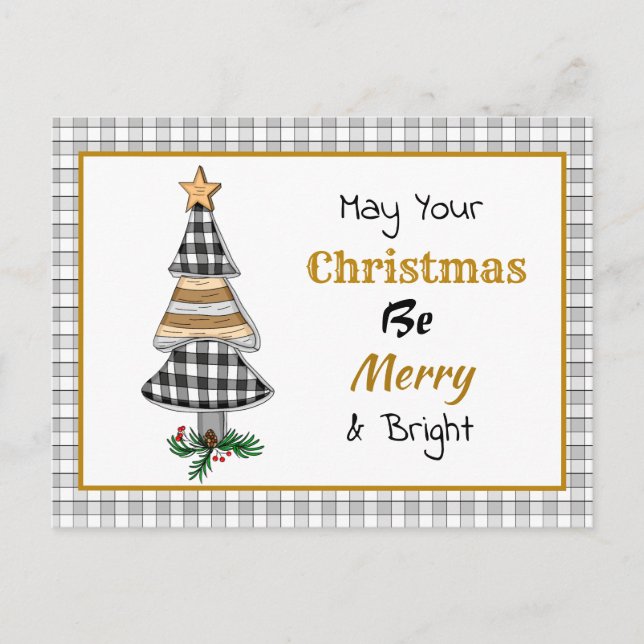 Country Plaid Christmas Tree | Merry and Bright Ca Postcard (Front)