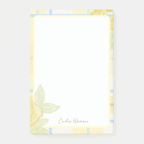 Country Plaid Faux Linen in Butter Yellow &Blue Post-it Notes