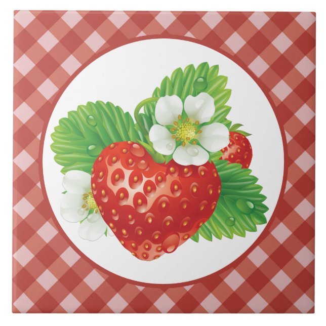 Country plaid kitchen strawberry ceramic tile (Front)