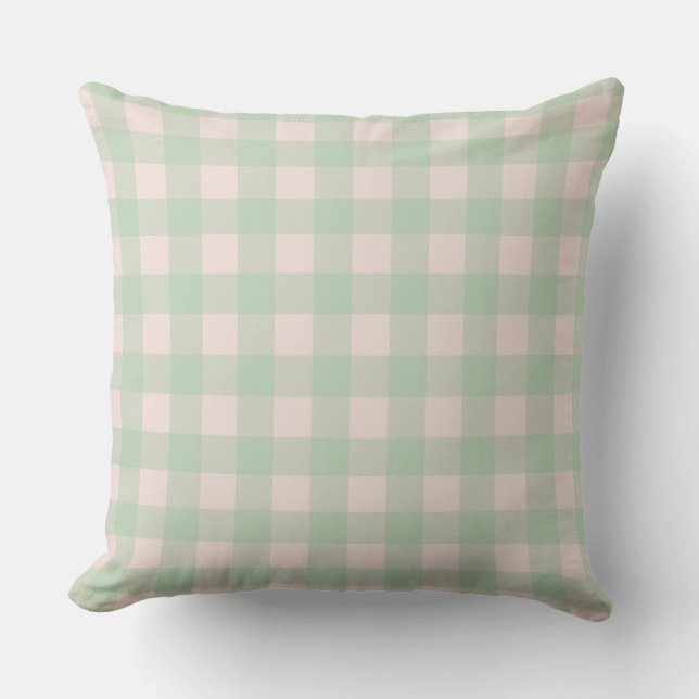 Country Plaid | Mint Green Buffalo Plaid Outdoor Pillow (Front)