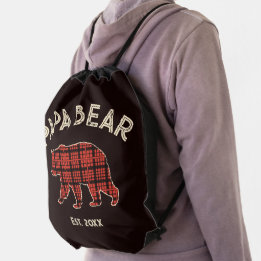 Country Plaid Papa Bear Father Year Established Drawstring Bag