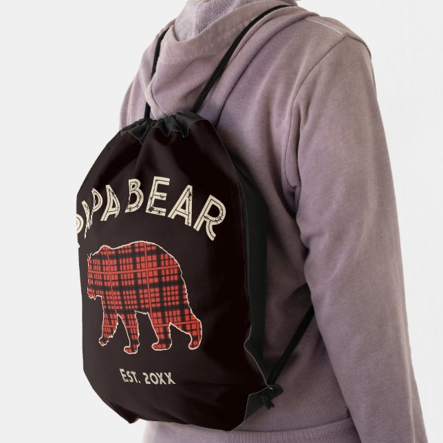 Country Plaid Papa Bear Father Year Established Drawstring Bag (Insitu)