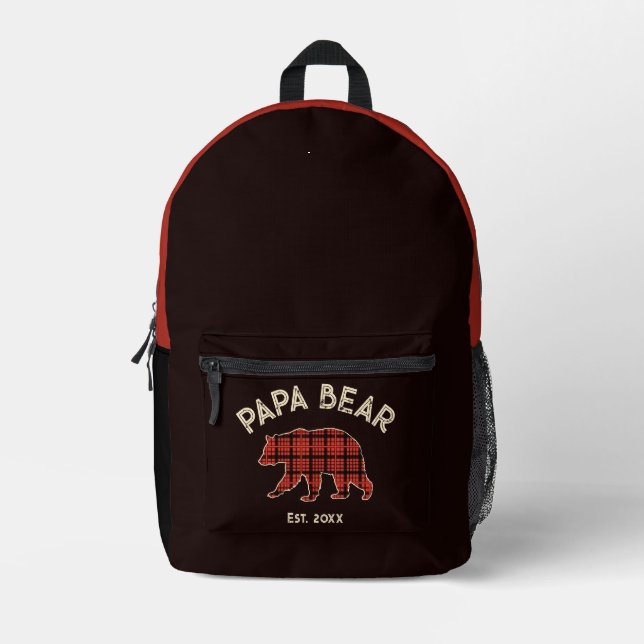 Country Plaid Papa Bear Father Year Established Printed Backpack (Front)