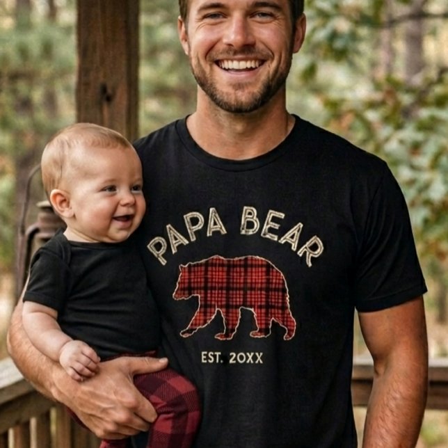 Country Plaid Papa Bear Father Year Established T-Shirt (Creator Uploaded)