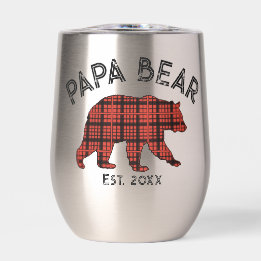 Country Plaid Papa Bear Father Year Established Thermal Wine Tumbler