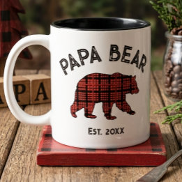 Country Plaid Papa Bear Father Year Established Two-Tone Coffee Mug