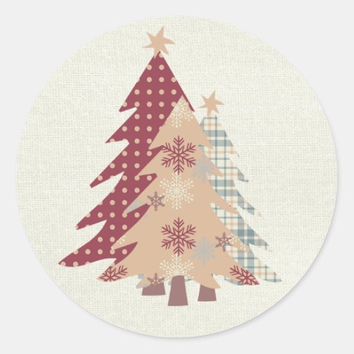 Country Plaid Polka Dots Snow Christmas Trees Classic Round Sticker