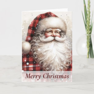 Country Plaid Santa Personalized Christmas Card