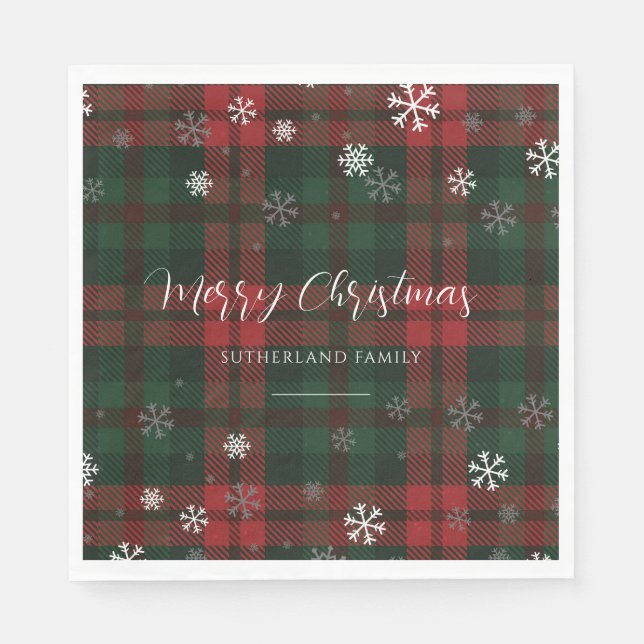 Country Plaid Snowflakes Personalized Christmas Napkins (Front)