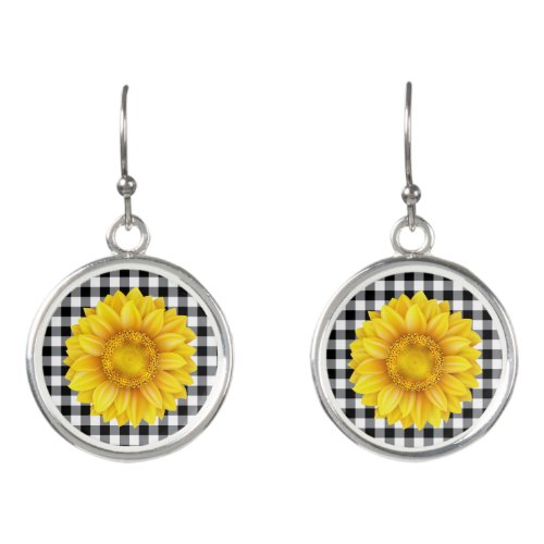 Country Plaid Sunflower Drop Earrings
