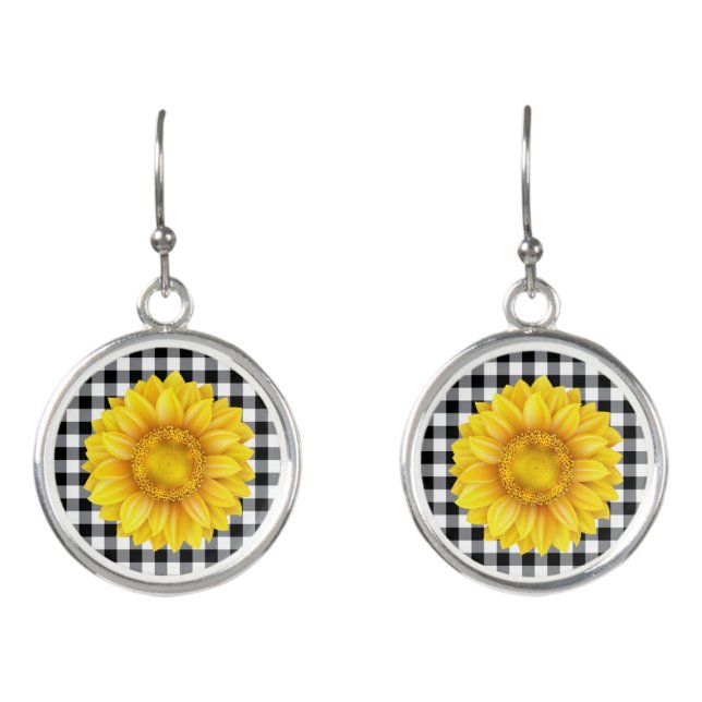 Country Plaid Sunflower Drop Earrings (Front)