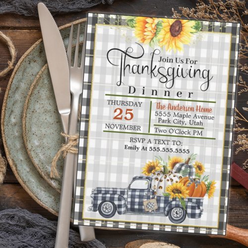 Country Plaid Truck Pumpkins Thanksgiving Dinner Invitation