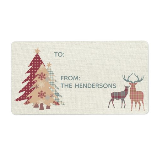 Country Plaids Deer Trees Gift Tag Sticker
