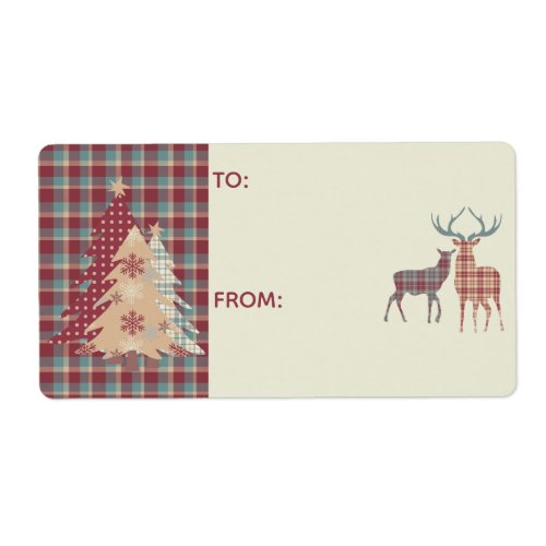 Country Plaids Deer Trees Gift Tag Sticker 2