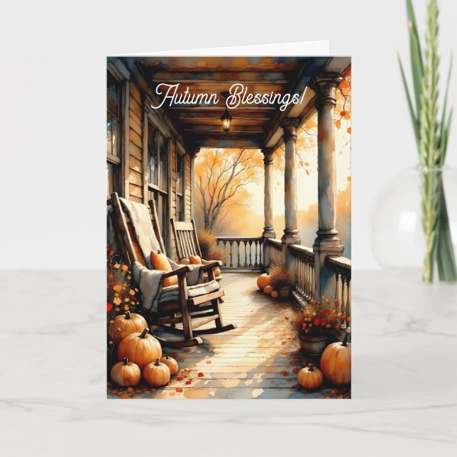 Country Porch in Autumn Watercolor Card (Front)