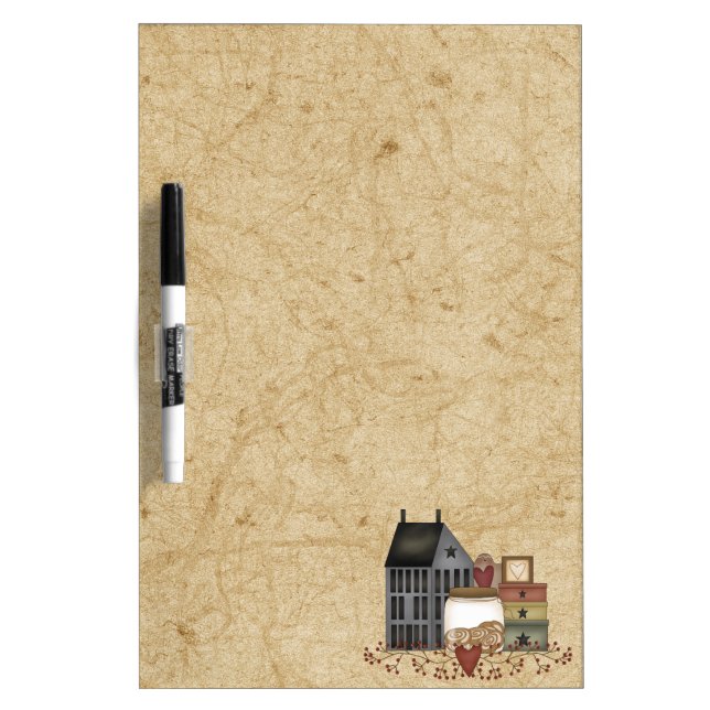 Country Prim Folk Art Blue Saltbox Home Dry Erase Board (Front)