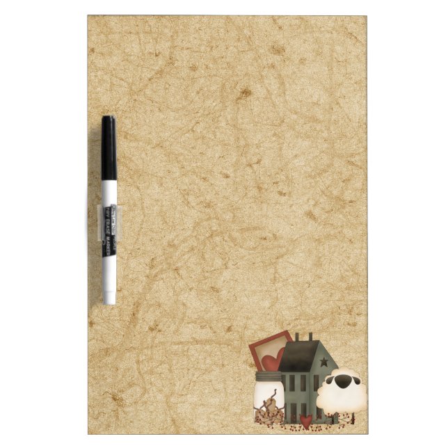 Country Prim Folk Art Green Saltbox, Sheep Dry Erase Board (Front)
