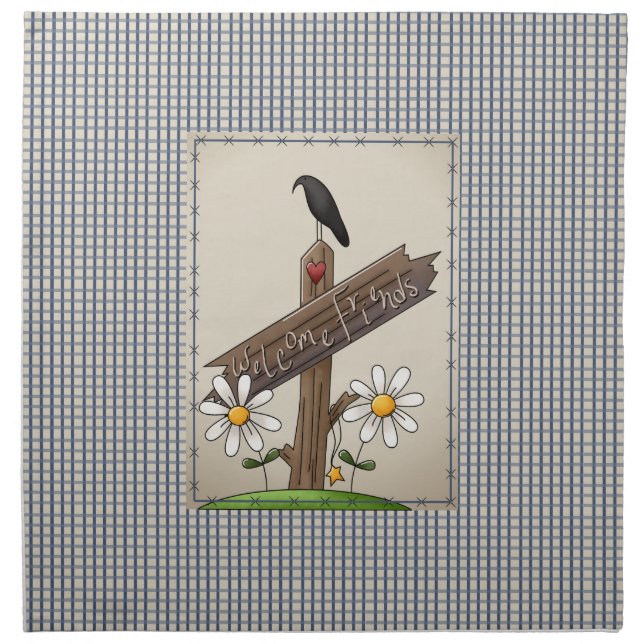 Country Primitive Blue Check Gingham Napkin (Front)