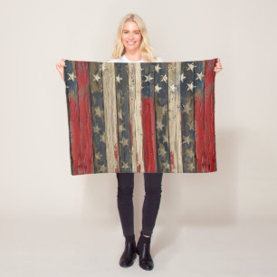 Country/Primitive Distressed Americana Fleece Blanket