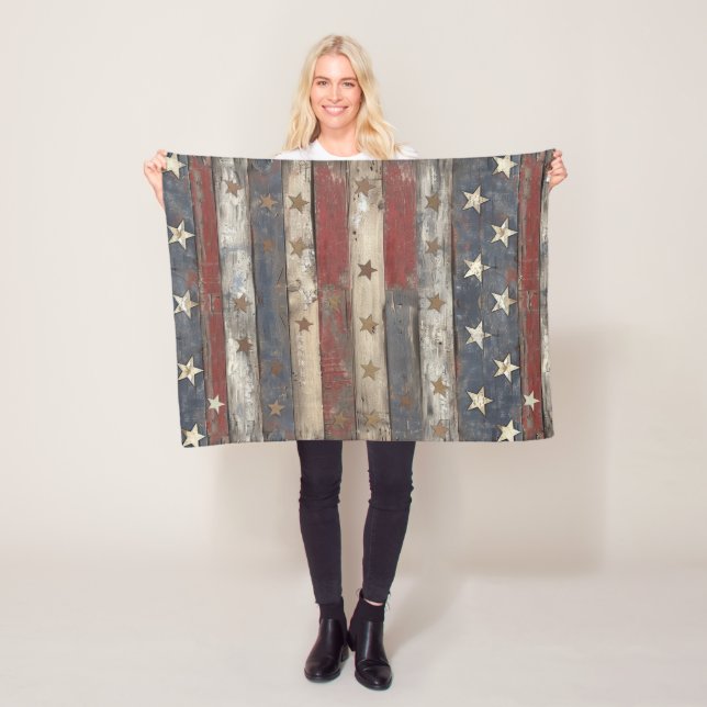 Country/Primitive Distressed Americana Fleece Blanket (In Situ)