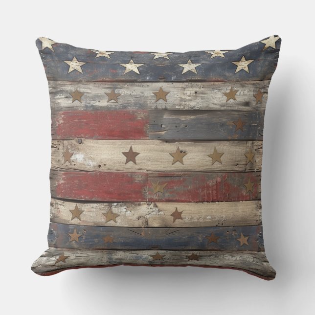 Country/Primitive Distressed Americana Throw Pillow (Front)