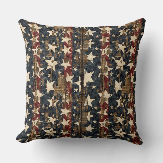 Country/Primitive Distressed Americana Throw Pillow (Front)