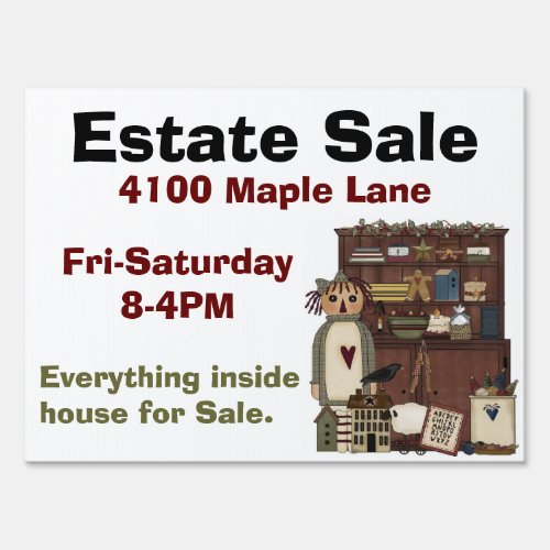 Country Primitive Estate Sale Yard Sign