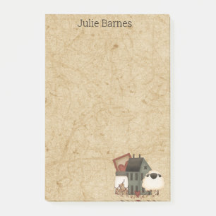 Country Primitive Folk Art Green Saltbox Home Post-it Notes