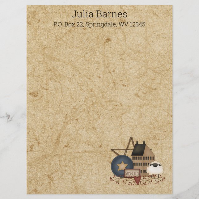 Country Primitive Mustard Yellow Saltbox and Decor Letterhead (Front)