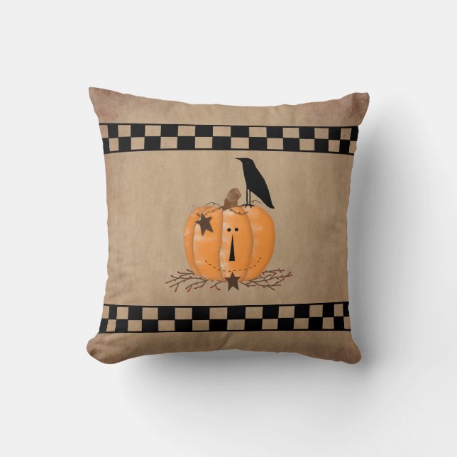 Country Primitive Pumpkin Throw Pillow (Front)