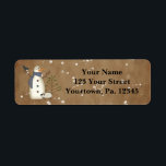 Country Primitive Snowman Address Label<br><div class="desc">This Country Primitive Snowman Address Label features a primitive snowman with a vintage paper look background. Great for all your Primitive Holiday or Country Mailings.</div>