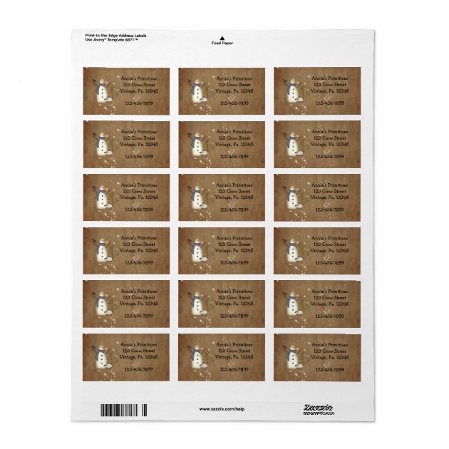 Country Primitive Snowman Label