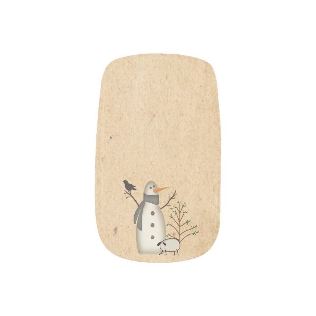 Country Primitive Snowman Nail Art (Left Thumb)