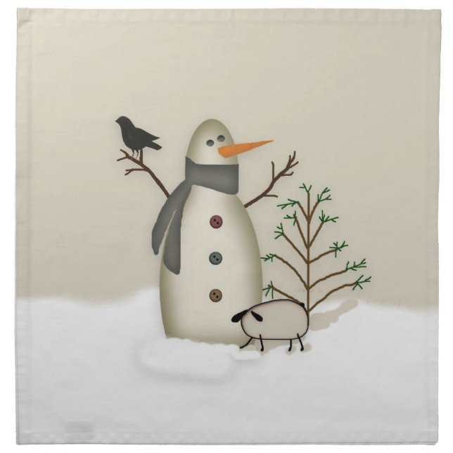 Country Primitive Snowman Napkin (Front)