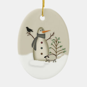 Country Primitive Snowman Ornament