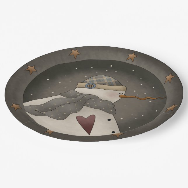 Country Primitive Snowman Paper Plates (Angled)