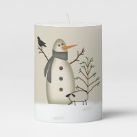 Country Primitive Snowman Pillar Candle