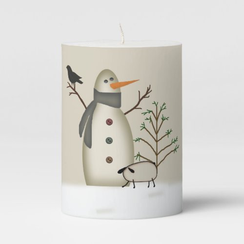 Country Primitive Snowman Pillar Candle