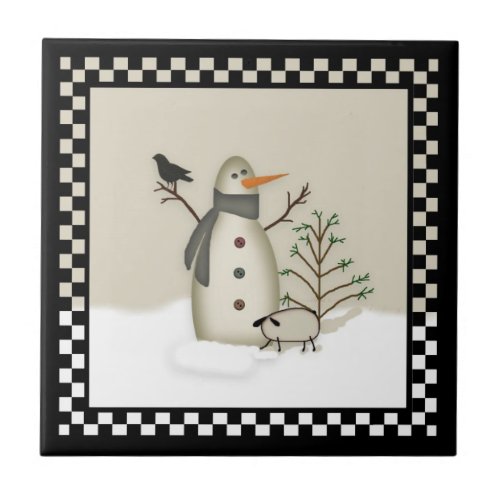 Country Primitive Snowman Tile