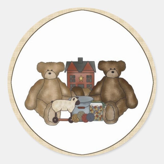 Country Primitive Teddy Bears & Toys Stickers (Front)