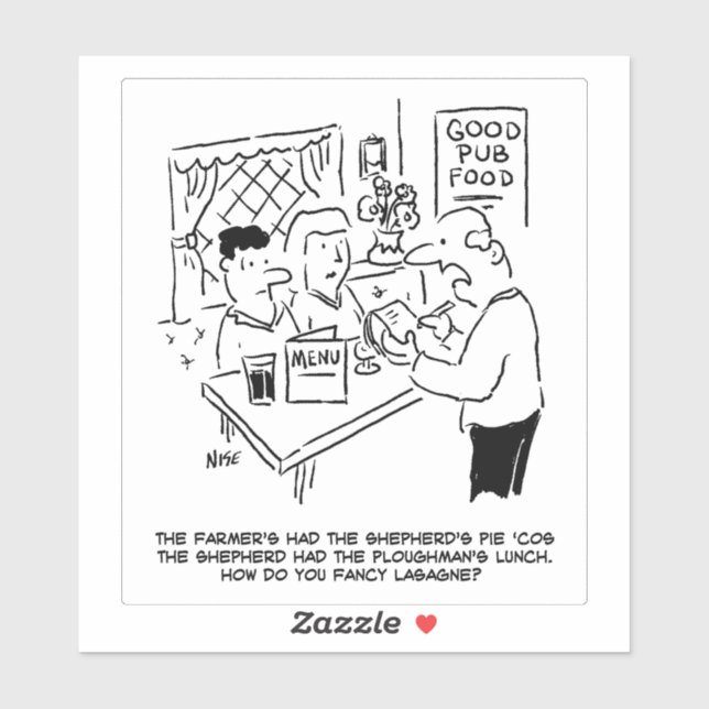 Country Pub Lunch Cartoon. Sticker (Sheet)