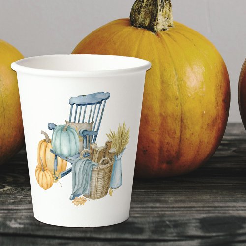 Country Pumpkin Blue Rocking Chair Paper Cups