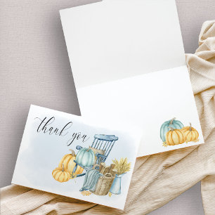 Country Pumpkin Blue Watercolor Letterpress Thank You Card