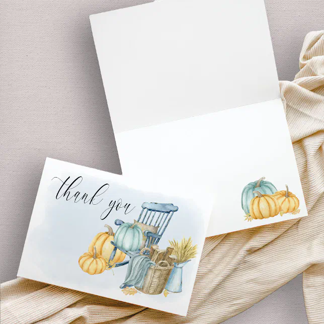 Country Pumpkin Blue Watercolor Thank You Card | Zazzle