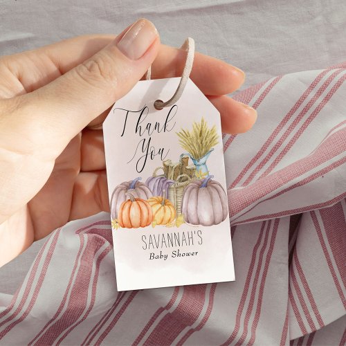 Country Pumpkin Blush Pink Watercolor Thank You Gift Tags